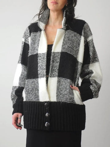 1980's Plaid Knit Cardigan Sweater