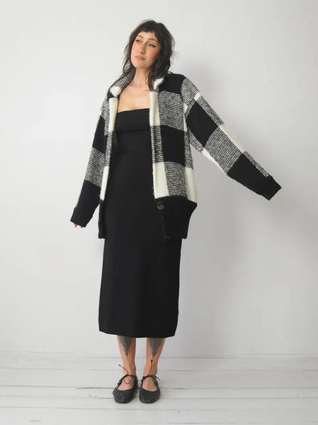 1980's Plaid Knit Cardigan Sweater