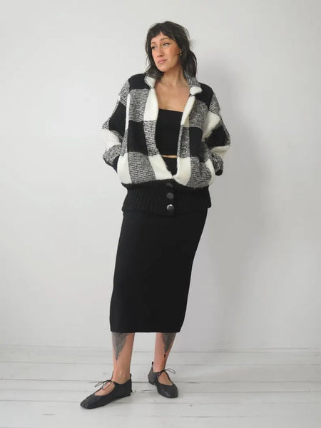 1980's Plaid Knit Cardigan Sweater