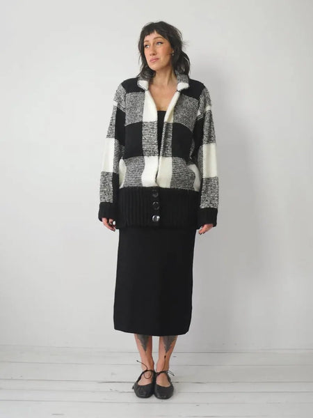 1980's Plaid Knit Cardigan Sweater