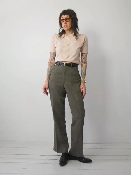1970's Green Flared Trousers 34x31.5