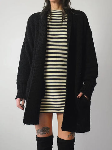 1980's Black Boucle Cardigan Coat