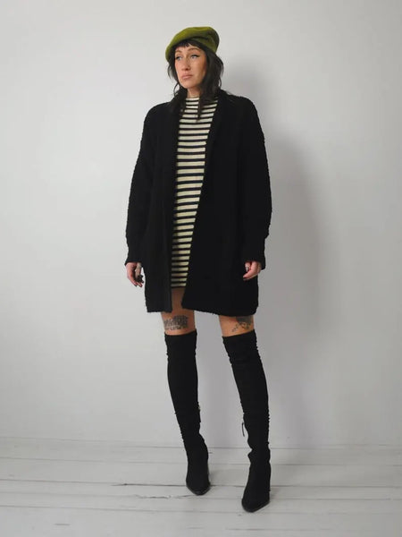1980's Black Boucle Cardigan Coat