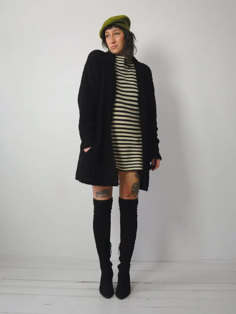 1980's Black Boucle Cardigan Coat