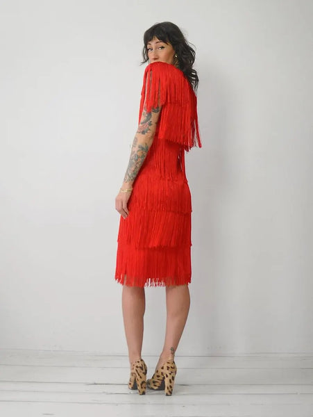 1980's Red Fringe Flapper Dress