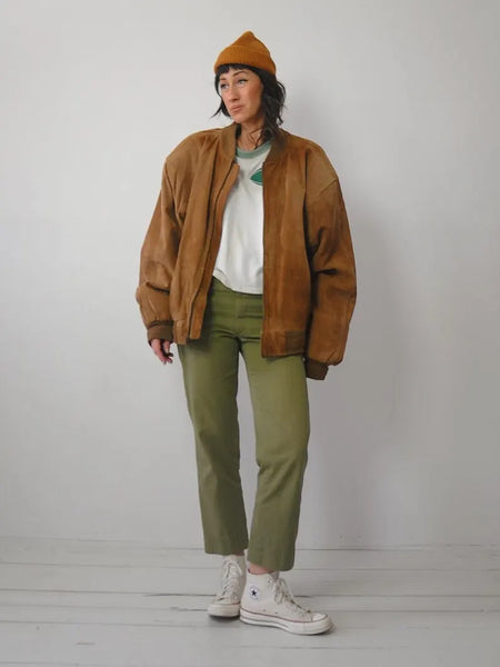 90's Oversized Suede Bomber