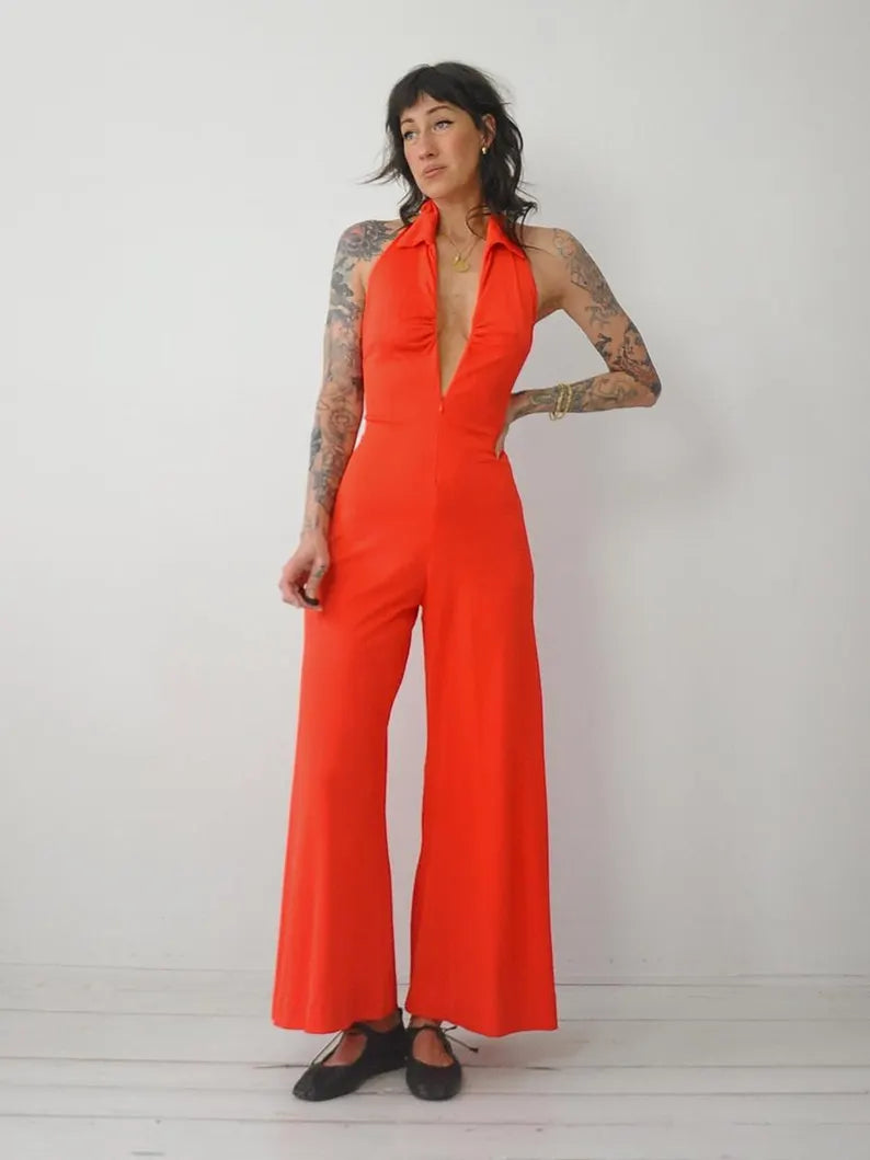 1970's Tomato Zipper Jumpsuit
