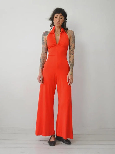 1970's Tomato Zipper Jumpsuit
