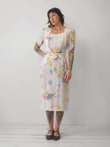 1970's does 1930's Watercolor Dress