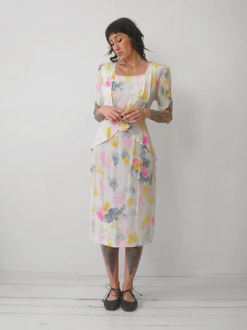 1970's does 1930's Watercolor Dress