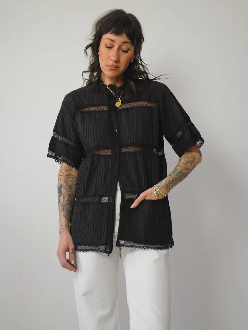 1970's Crochet Pintuck Blouse