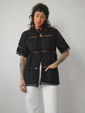 1970's Crochet Pintuck Blouse