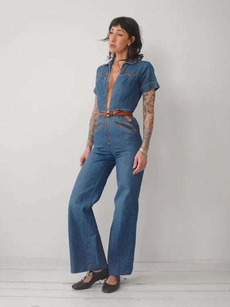 1970's Denim Zipper Jumpsuit