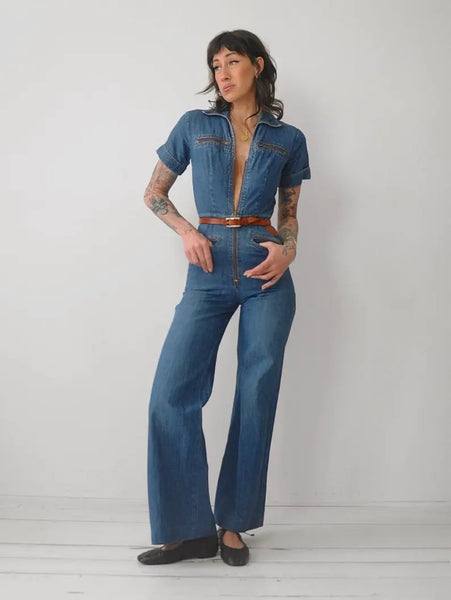 1970's Denim Zipper Jumpsuit