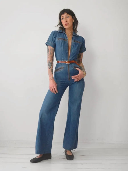 1970's Denim Zipper Jumpsuit