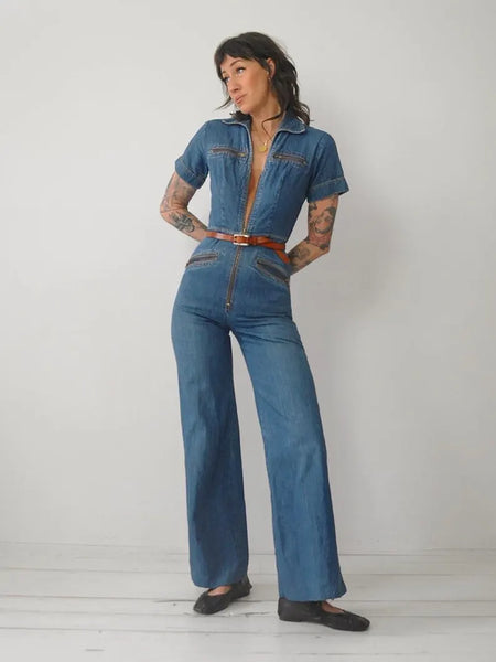 1970's Denim Zipper Jumpsuit