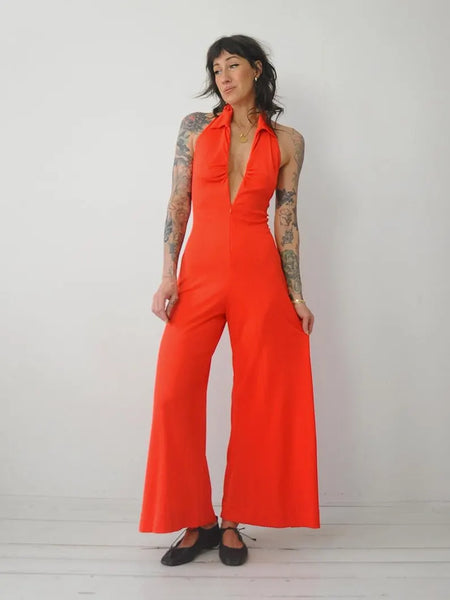 1970's Tomato Zipper Jumpsuit
