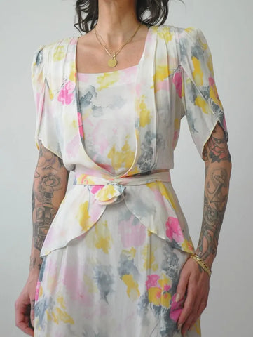 1970's does 1930's Watercolor Dress