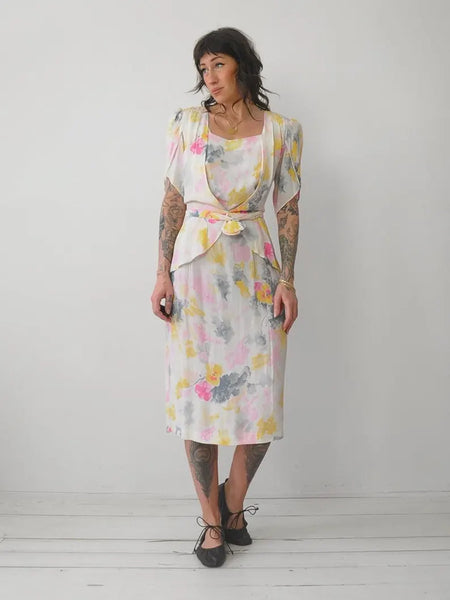 1970's does 1930's Watercolor Dress