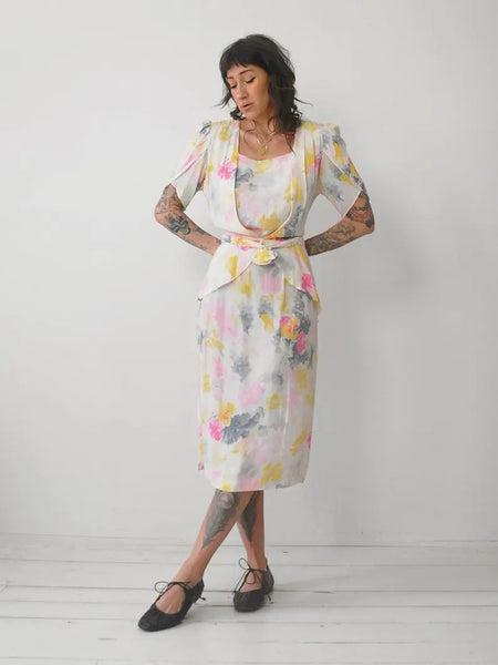 1970's does 1930's Watercolor Dress