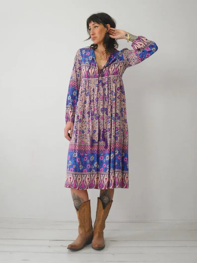 1970's Floral Cotton Tent Dress