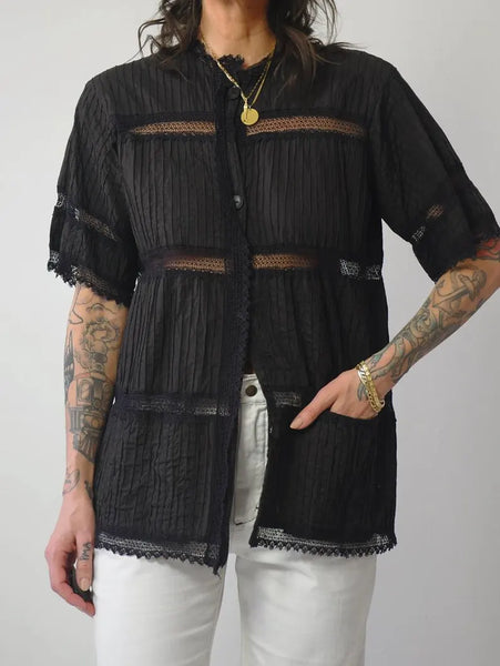 1970's Crochet Pintuck Blouse