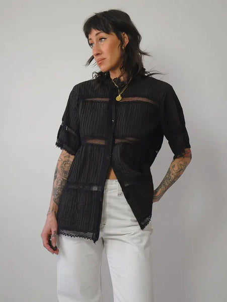 1970's Crochet Pintuck Blouse