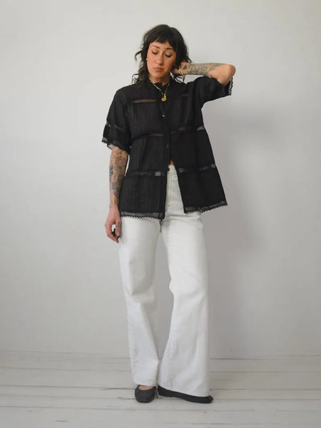 1970's Crochet Pintuck Blouse