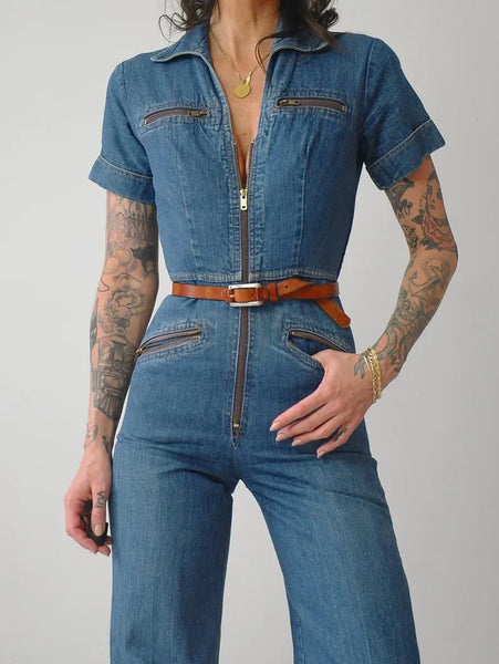 1970's Denim Zipper Jumpsuit
