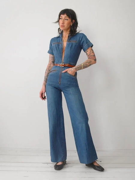 1970's Denim Zipper Jumpsuit