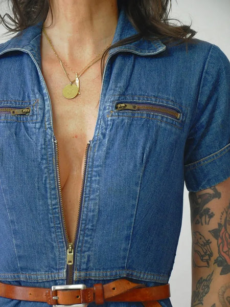 1970's Denim Zipper Jumpsuit