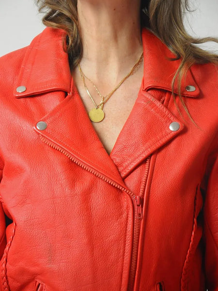 1980's Red Leather Motorcycle Jacket