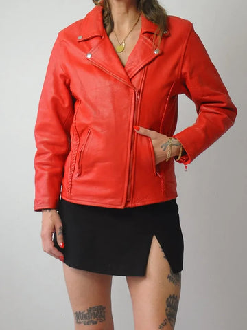 1980's Red Leather Motorcycle Jacket