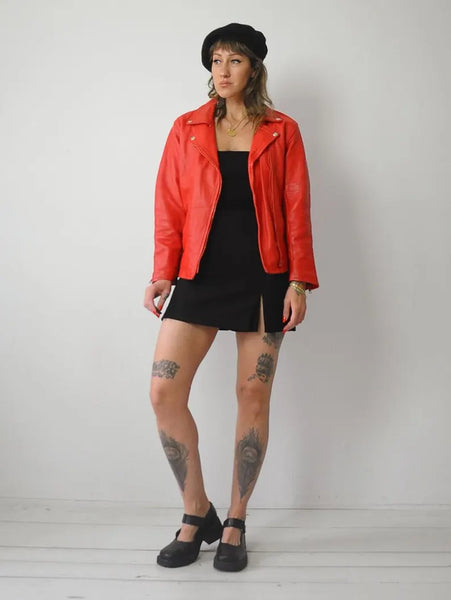 1980's Red Leather Motorcycle Jacket
