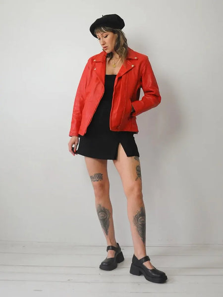 1980's Red Leather Motorcycle Jacket