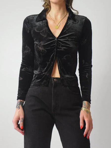 y2k Velvet Butterfly Crop Top
