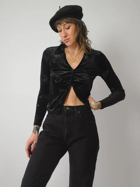 y2k Velvet Butterfly Crop Top