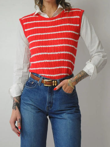 Striped Linen Crochet Vest