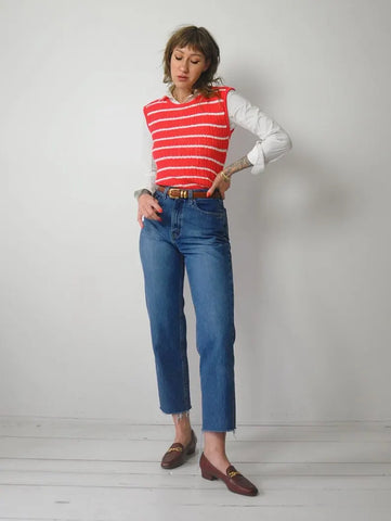 Striped Linen Crochet Vest