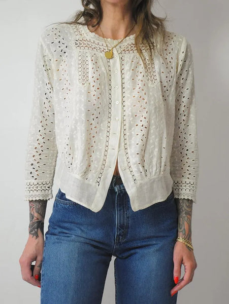 Edwardian Eyelet Crochet Blouse