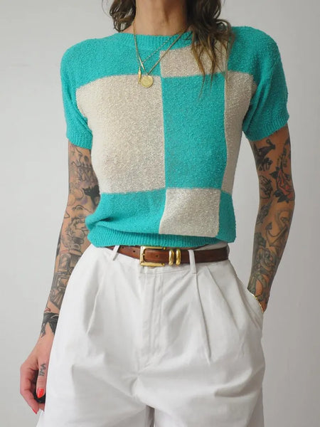 1980's Teal Checkered Sweater