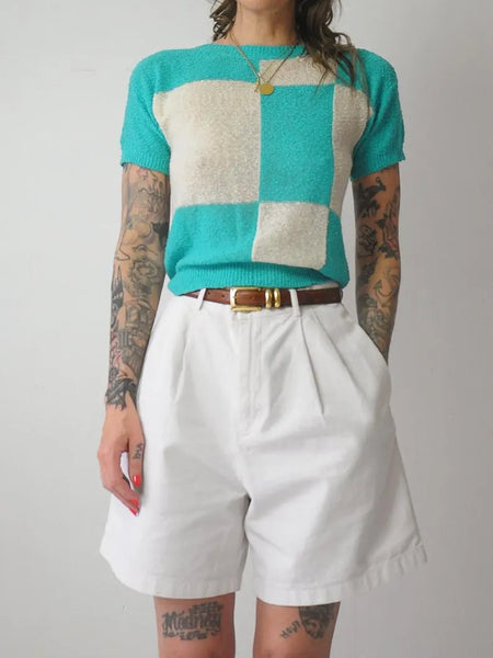 1980's Teal Checkered Sweater