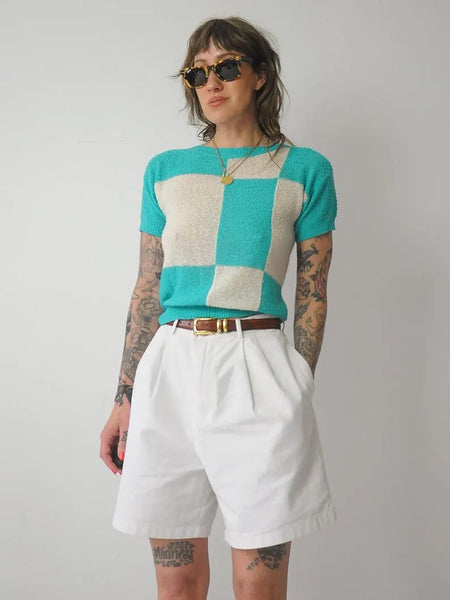 1980's Teal Checkered Sweater