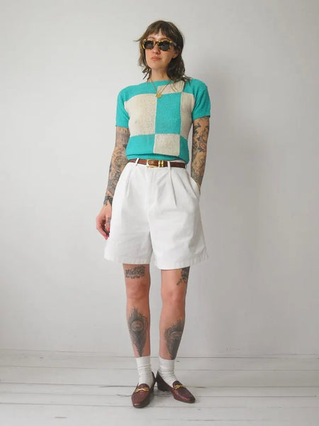 1980's Teal Checkered Sweater