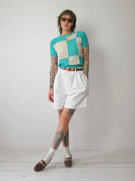 1980's Teal Checkered Sweater