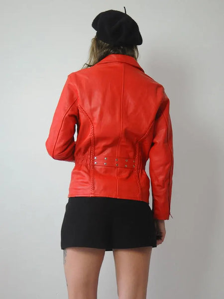 1980's Red Leather Motorcycle Jacket