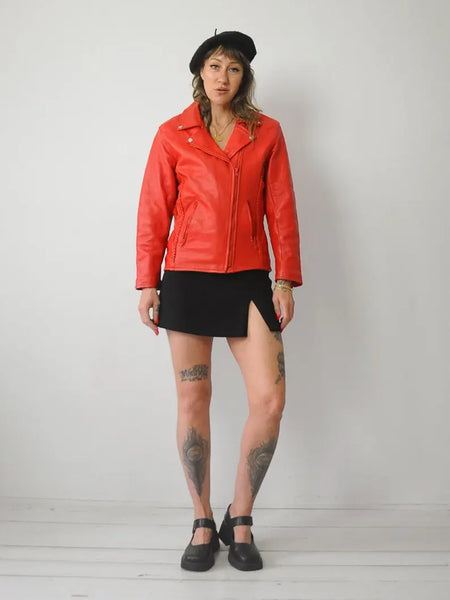 1980's Red Leather Motorcycle Jacket
