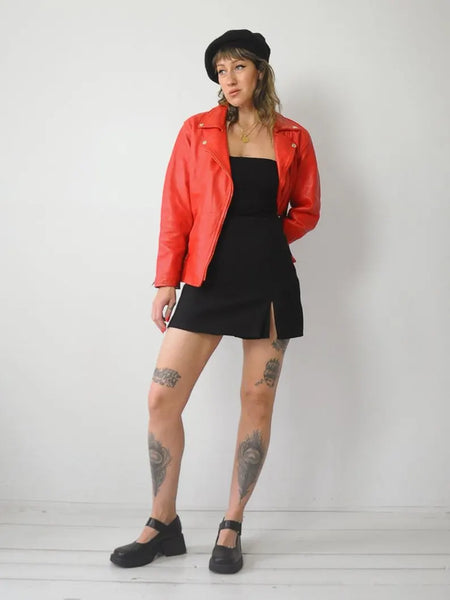 1980's Red Leather Motorcycle Jacket