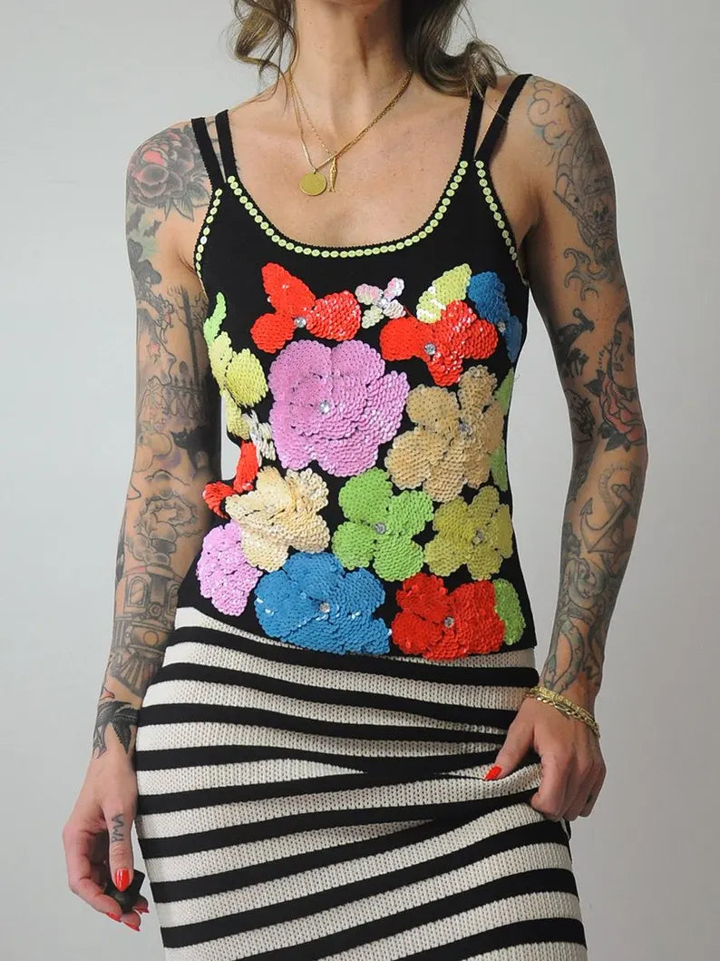 1980s Sequined Flower Tank
