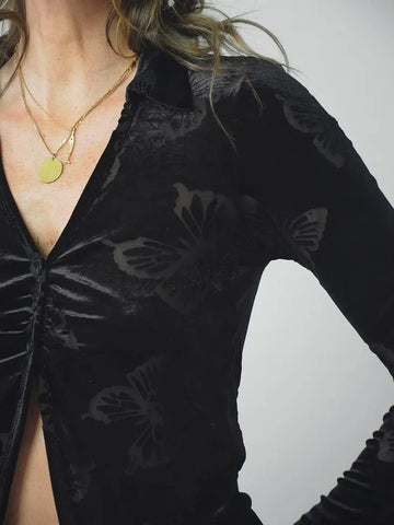 y2k Velvet Butterfly Crop Top